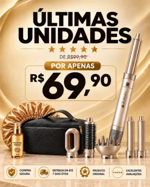 Escova Modeladora Hair 5 em 1, Alisa, Seca, Modela, Faz Cachos e Anti-Frizz – BIVOLT (110v/220v)